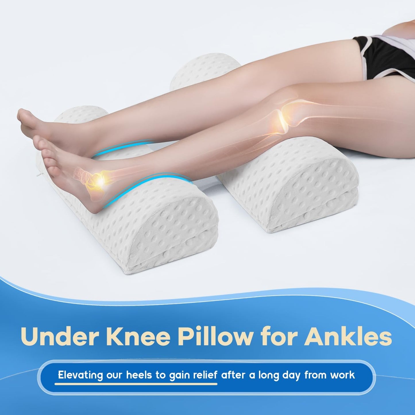 Half Moon Leg Bolster for Back Sleeping- Adjustable Height Under Knee Pillow for Ankles- Pure Memory Foam Leg Pillow for Sleeping on The Bed- Bubble