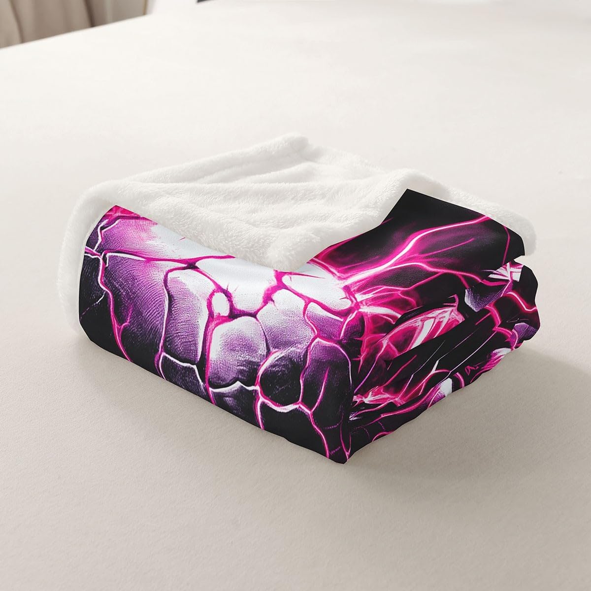 Pink Lightning Skeleton Bed Blanket,Gothic Skulls Flannel Blanket for Room Decor,Happy Halloween Theme Fleece Blankets for Kids Adults Sofa Dorm Decor,Throw 50"x60"