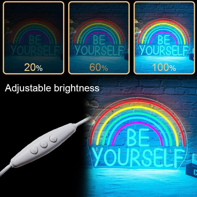 WLHOPE Be Yourself Neon Sign Be Yourself Neon Signs for Wall Decor Rainbow Neon Lights Classroom LED Light Up Sign for Bedroom Bookstore Reading Room Library Study Room Decoration