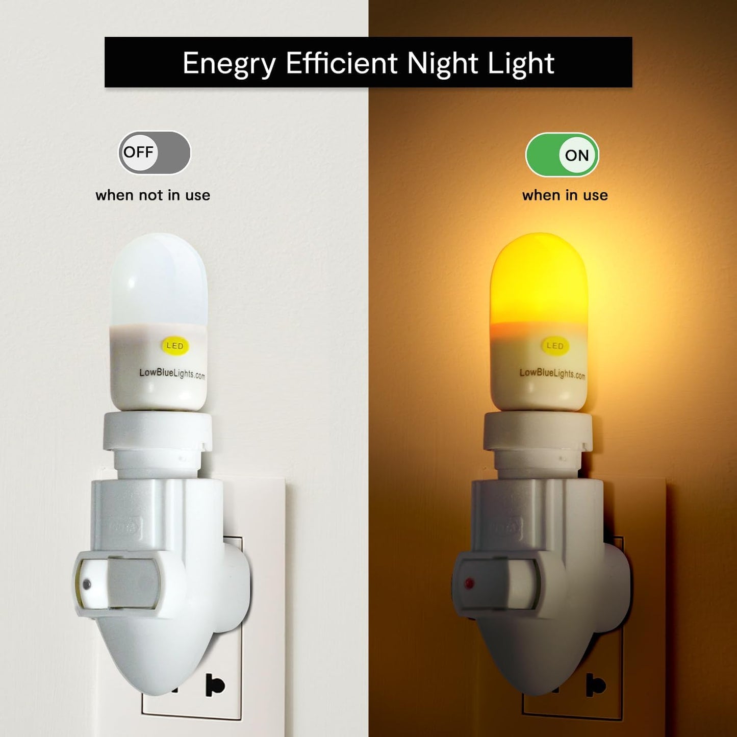 LowBlueLights Amber Night Light: 120V Plug-in LED Blocks 100% Blue Light for Sleeping, Nursery and Preserving Melatonin Production