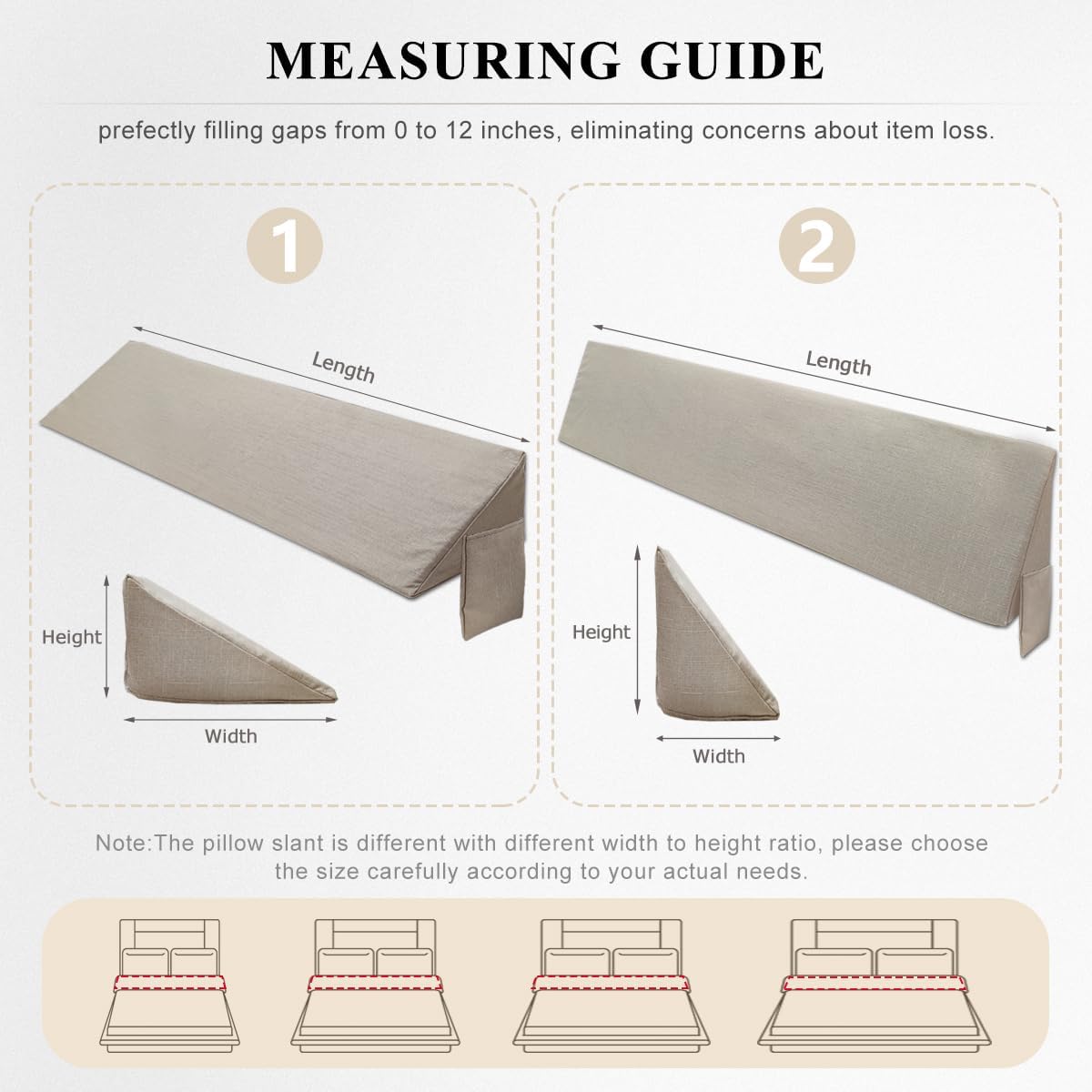 Bed Wedge Pillow for Headboard, Mattress Wedge Stopper Pillow, Bed Gap Filler, Close The Gap (0-12") Between Headboard and Mattress, Stop Losing Your Pillows(Twin/Twin XL-39x6x6in-Black)