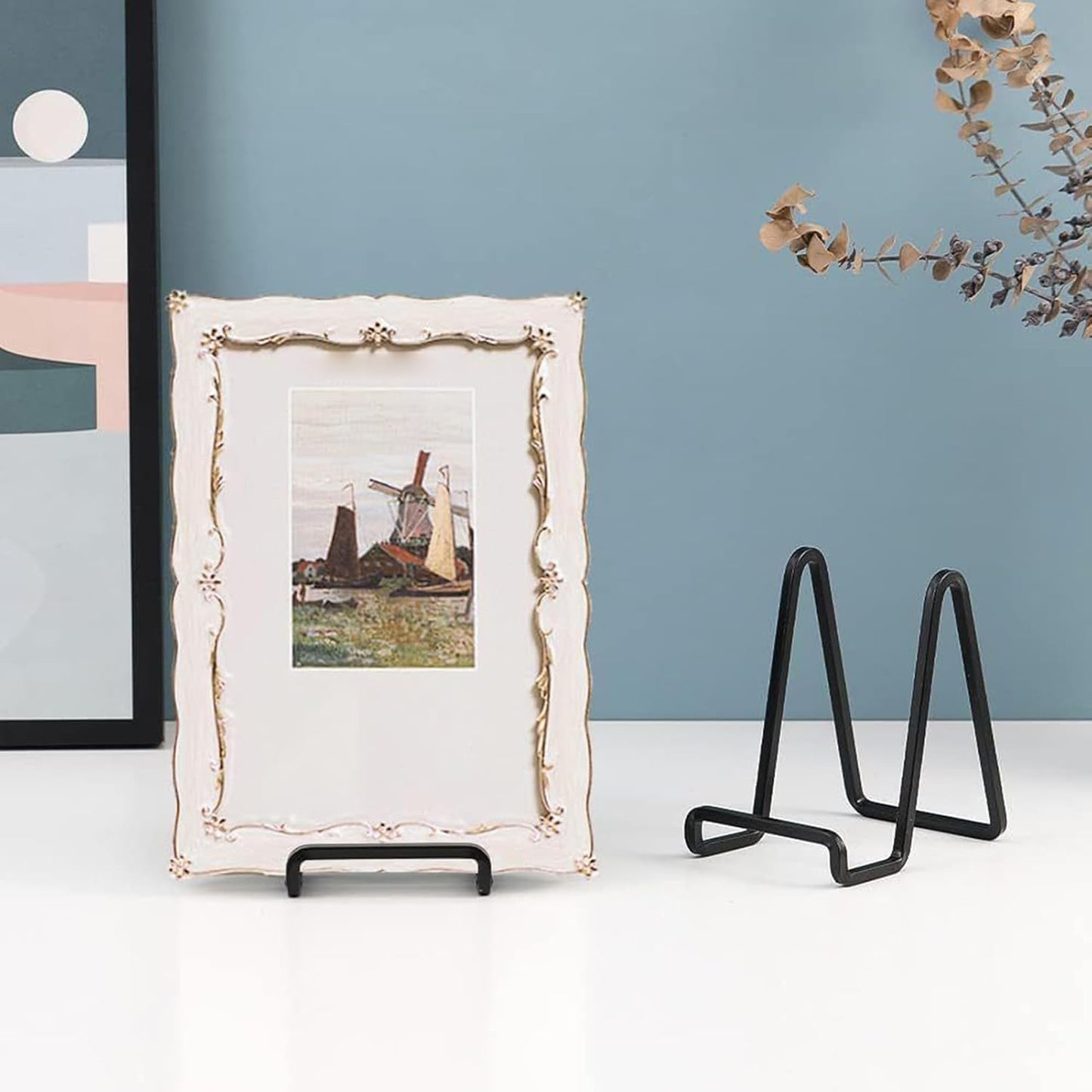 6 Inch Display Easel Stand - Small Metal Holder for Plates Artwork Frames | Tabletop Iron Rack for Books Photos Tiles Decorative Pieces Shelf Counter Home Office Display 57.09x2.95x4.53 in