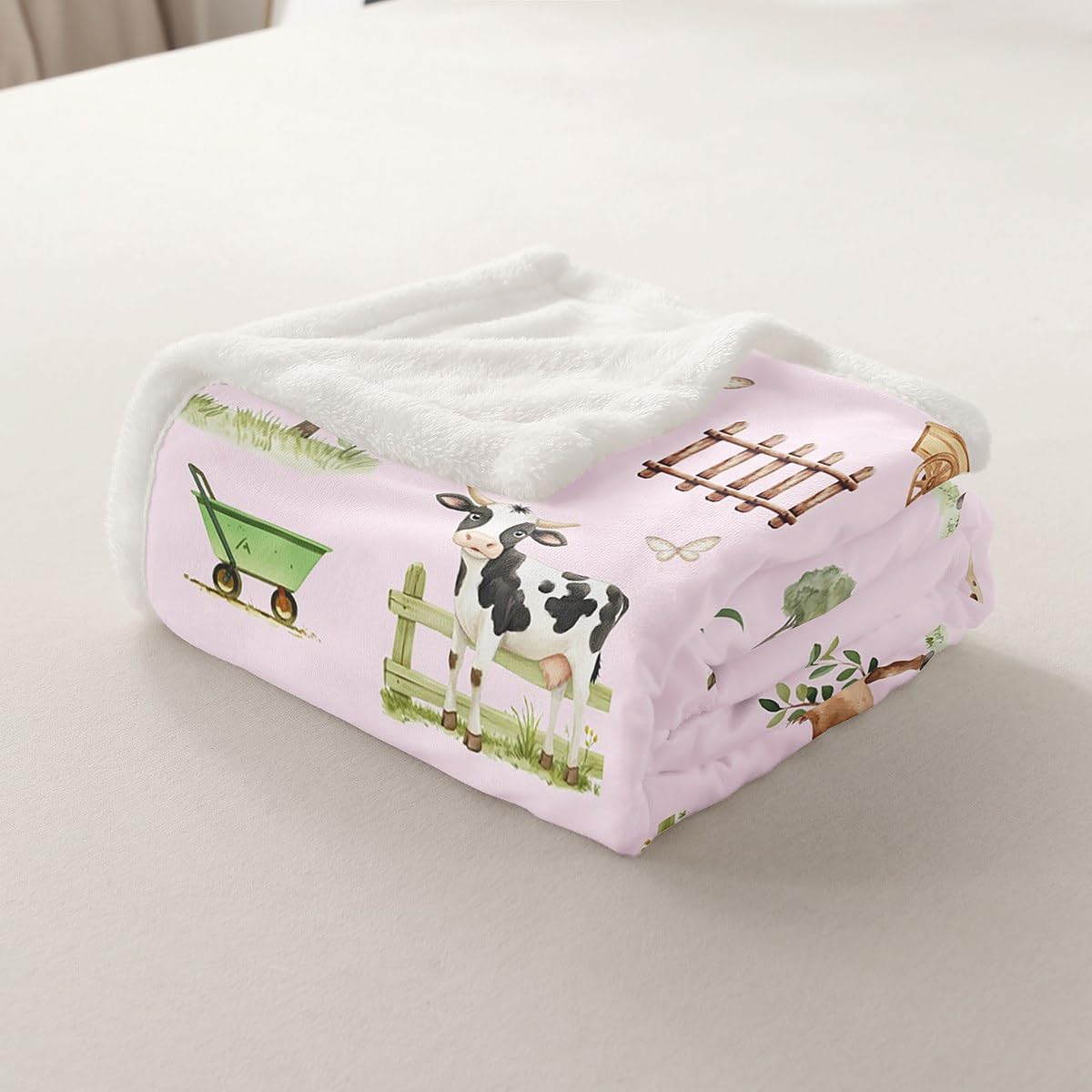 Erosebridal Baby Blankets for Unisex Boys Girls,Farm Animal Nursery Minky Blankets Pink Cartoon Animals Fleece Blanket Rustic Farmhouse Cute Horse Sheep Cow Pig Woodland Trees Fuzzy Plush Throw 40x50