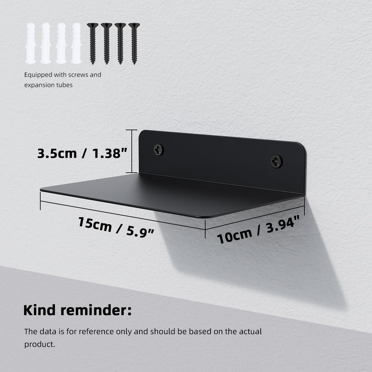 Metal Floating Shelves for Wall Mounted Set of 2, Modern Minimalist Matt Black Book Shelf, Suitable with Bedroom Living Room Decor, Kitchen and Bathroom Accessories 6x4 inch(15x10cm)