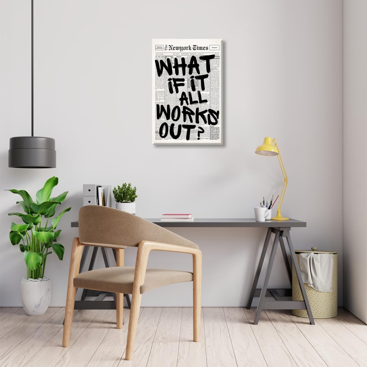 Retro Black and White Newspaper Wall Art What If It All Works Out Positive Quote Canvas Print Trendy Apartment Aesthetic Poster Preppy Affirmation Painting For Bathroom Decor 12x18inch Unframed