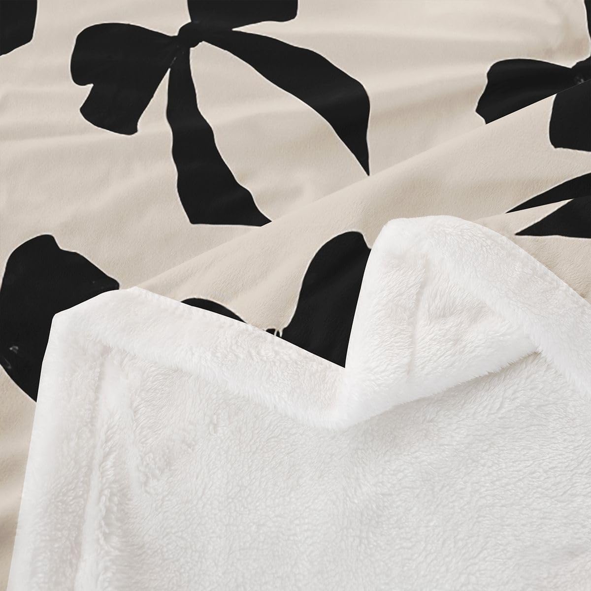 Feelyou Bow Sherpa Throw Blanket for Couch Elegant Super Soft Cozy Fleece Kawaii Bow Blanket for Winter, Plush Throw Black Throw 50"x60" All Season