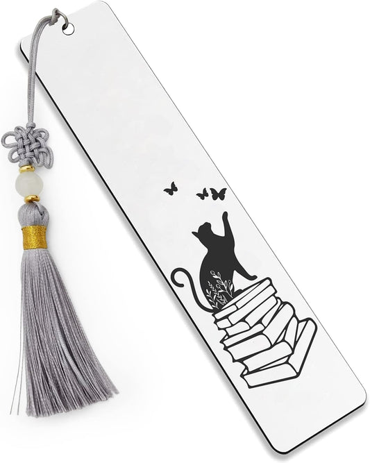 Ptzizi Funny Metal Engraved Cat Bookmark with Tassel Inspirational Bookmark Clip for Friends Teachers Students Book Lovers Cat Lovers Retirement Teacher's Day Graduation Christmas Birthday Gifts