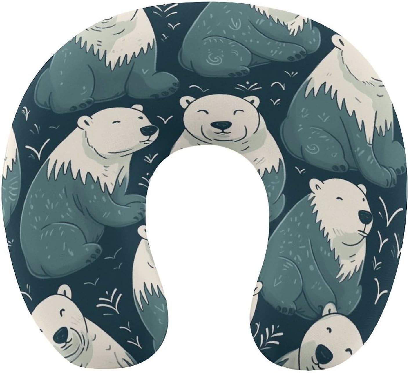 Polar Bear Pattern Neck Pillow Memory Foam U Shaped Pillows Portable Pillows for Shoulder Travel Head Support Pillow with Concealed Zipper for Airplane Car Home Office