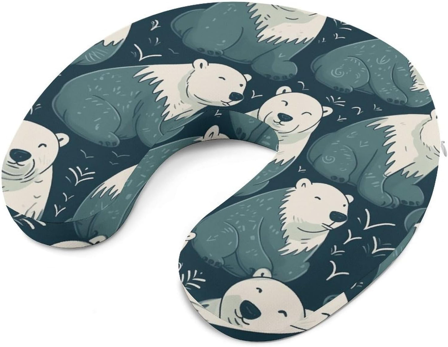 Polar Bear Pattern Neck Pillow Memory Foam U Shaped Pillows Portable Pillows for Shoulder Travel Head Support Pillow with Concealed Zipper for Airplane Car Home Office