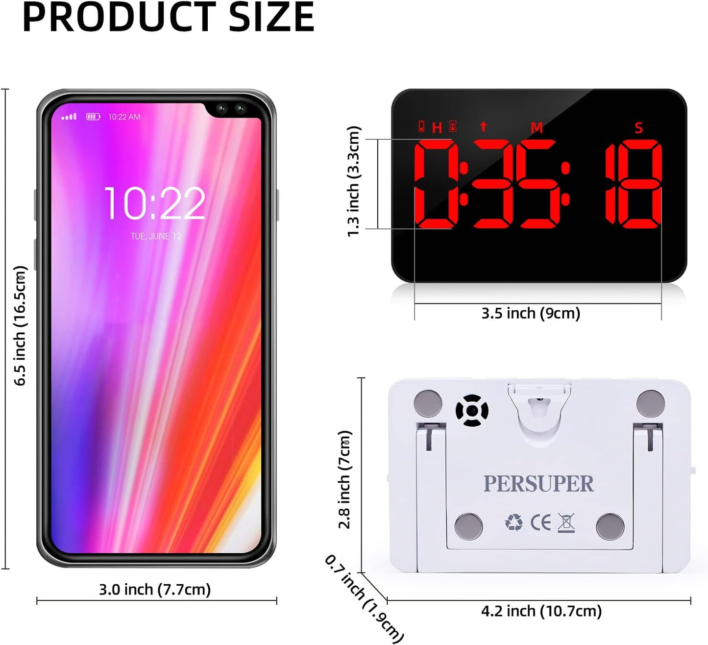 Kitchen Digital Timer, Count Down Up, Rechargeable, Vibration Mode Adjustable Volume and Brightness LED Display, Time Management Cook, Desk, Kids Adults Study Teaching, Kitchen Gadgets RGB