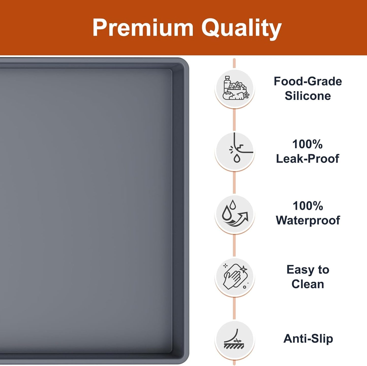 Extra Thick Silicone Mat Waterproof with Raised Edge 19” x 12”, BPA Free Non-Slip Dog & Cat Food Mat, Feeding Mat for Food and Water Bowls, Spill Proof Mat to Protect Floors, Gray