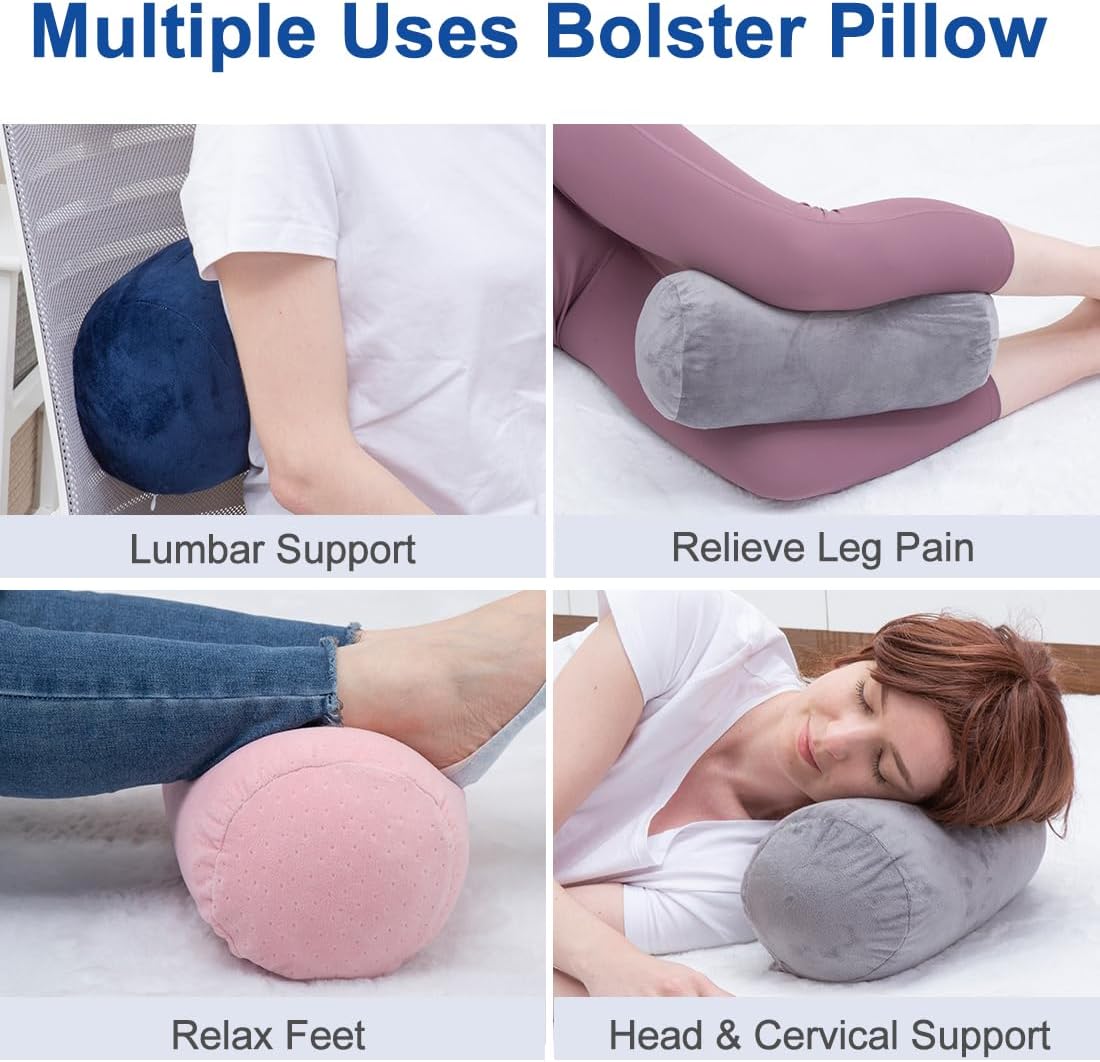 Round Cylinder Bolster Pillow with Removable Velvet Cover, Tube Roll Cervical Pillow for Head, Neck, Back and Legs Support, 13" x 6", Grey