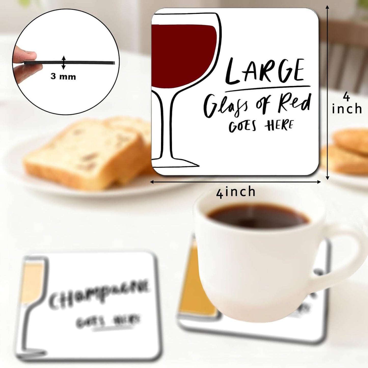 Square Hot Chocolate Coasters for Drinks, Funny Drink Coasters Set of 2, Chocolates Coaster for Home Office Table Kitchen Desk Decor, Birthday Gifts for Women Men Mom Hot Chocolate Lover
