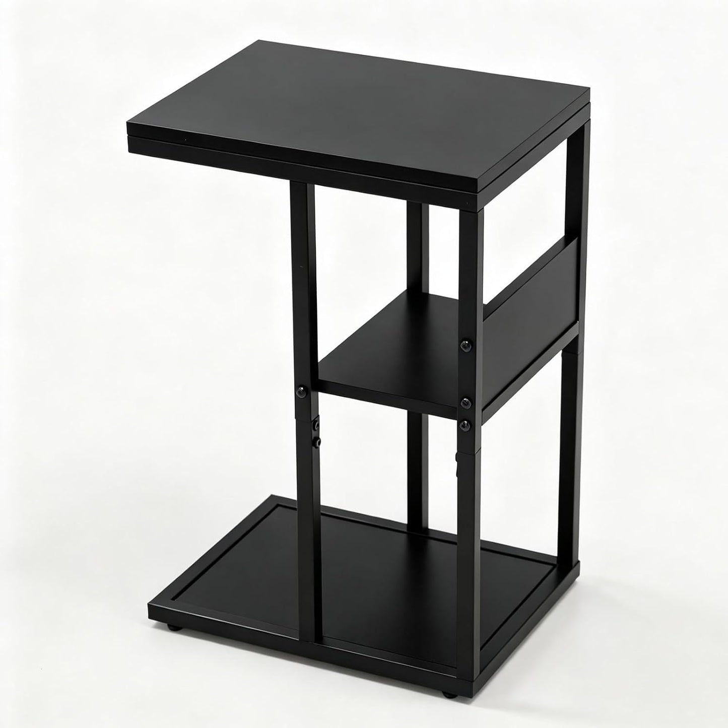 King Oasis 3-Tier Black Metal Side Table - Industrial End Table & Nightstand with Adjustable Feet, 80LB Sturdy Small Bedside Table Storage Shelf for Living Room, Bedroom, and Small Spaces