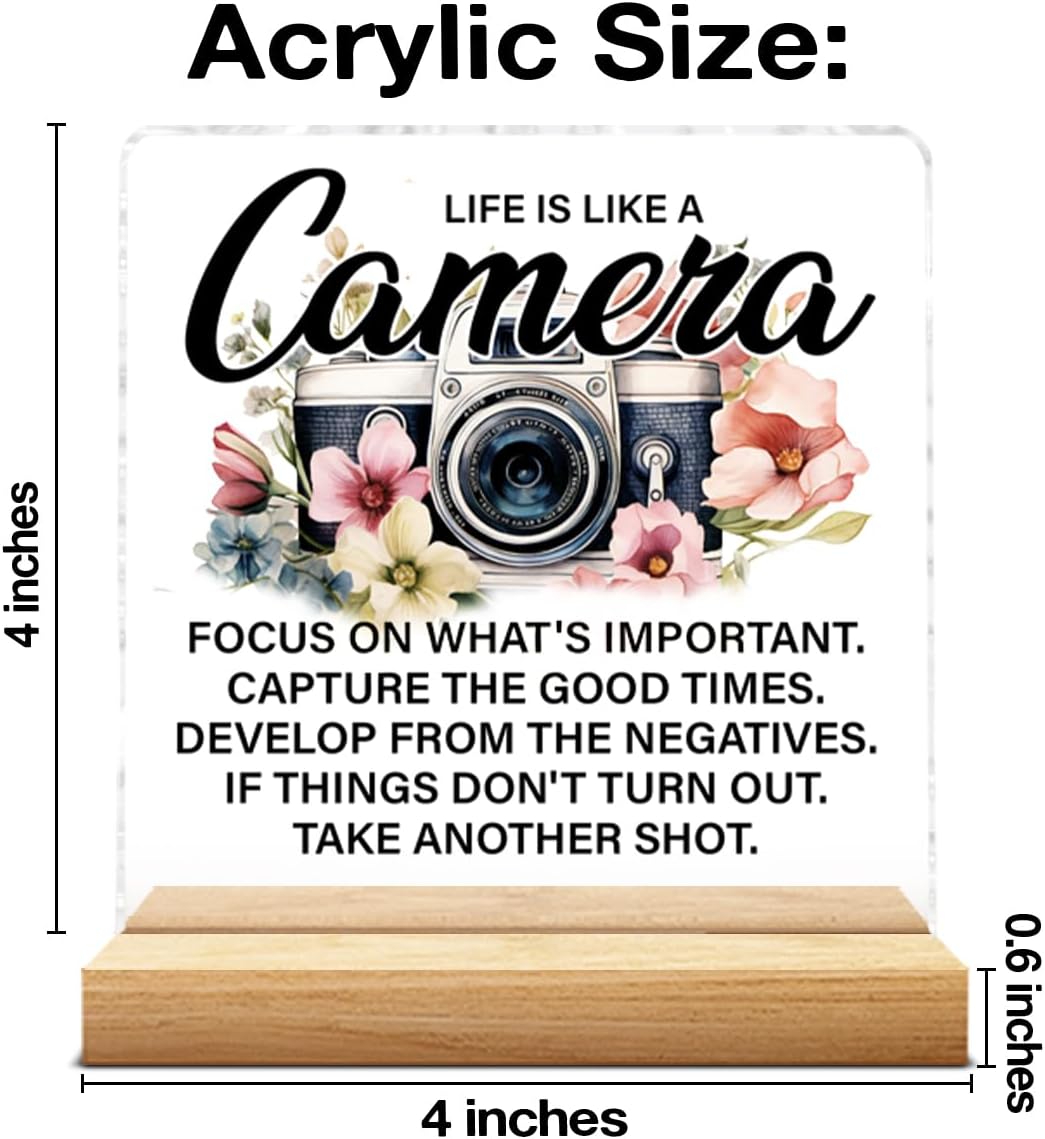 Inspirational Gifts for Women, Motivational Gifts for Besties Friends, Life Is Like a Camera Acrylic Desk Sign Home Decor Office Clear Desk Sign