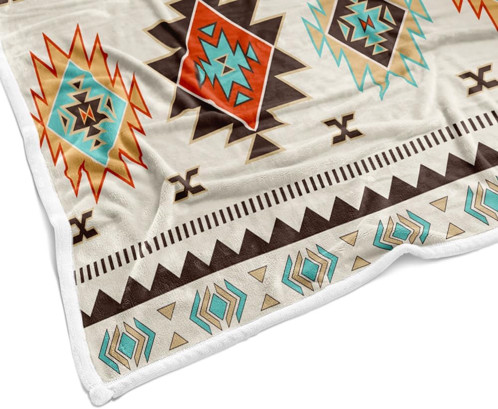 Southwestern Throw Blanket, Western Native American Tribal Navajo Boho Soft Warm Cozy Plush Comfy Blanket for Couch Bed Sofa, Aztec Geometric Fleece Flannel Throws for Living Room Bedroom 60X80IN