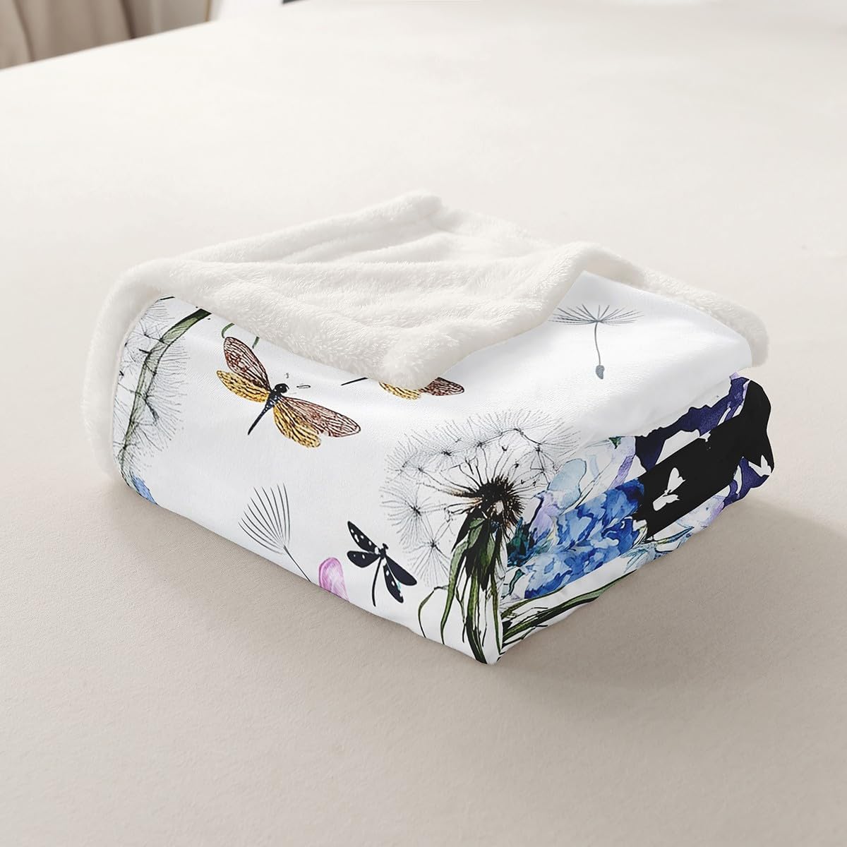 Erosebridal Dragonfly Fleece Blanket, Multicolor Floral Throw Blanket, Twin Size 60"x80", Soft and Warm, Perfect for Reading, Napping, Camping, Travel