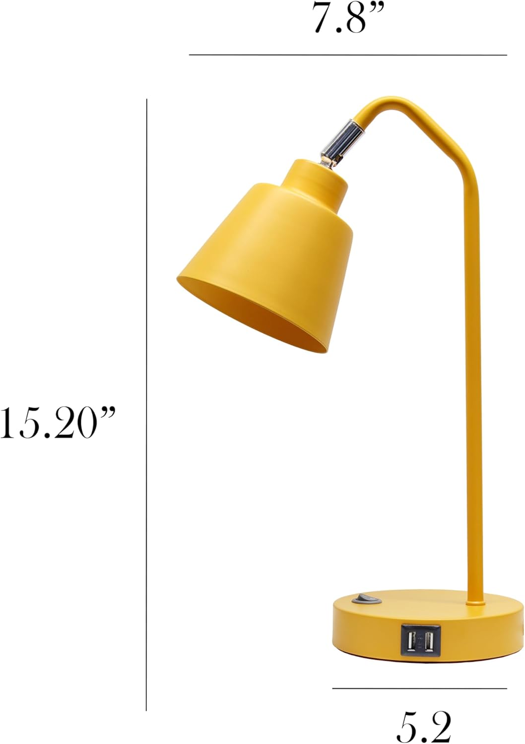 Simple Designs LD1071-YLW 16" Sleek Essentials Adjustable Metal Desk Task Lamp with Dual USB Ports, for Office, Desk, Nightstand, Dorm, Yellow