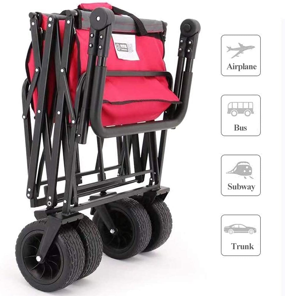 Handcart, Outdoor Multi-Function Wagon, Heavy-Duty Garden Portable Trolley, with 8 inch Rubber Wheels and Shelf, Suitable for Shopping and Picnic in The Park, Camping/Bla