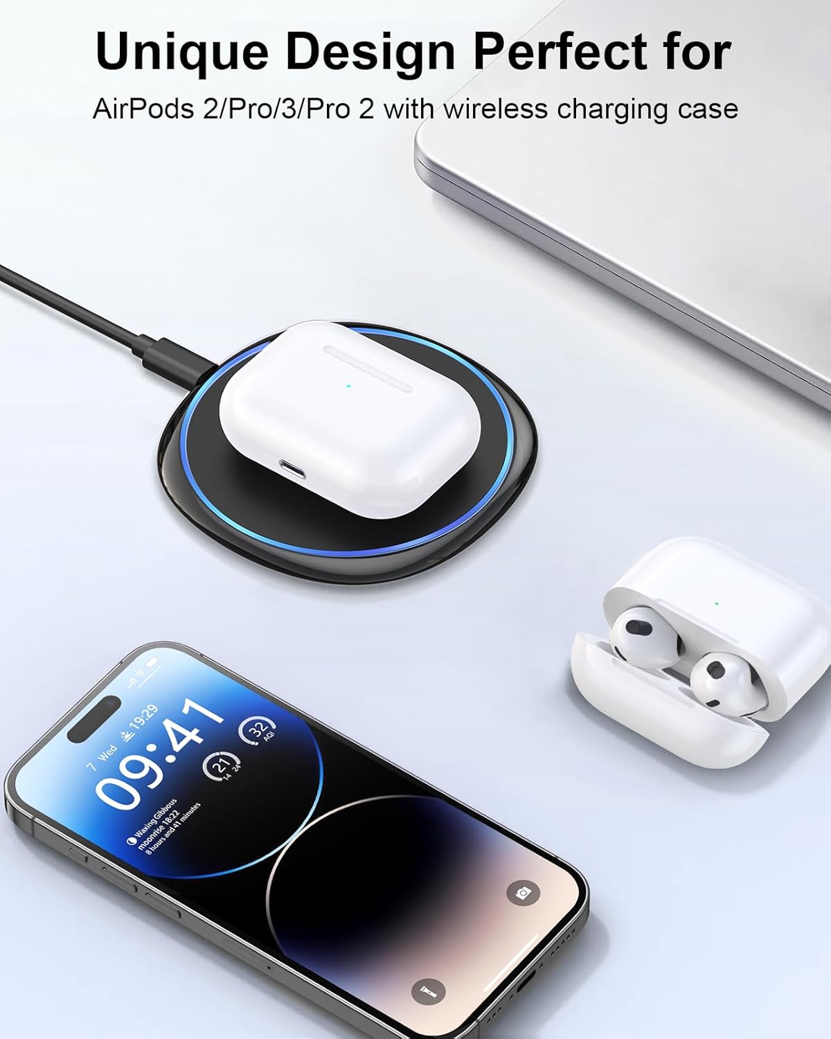 NANAMI Fast Wireless Charger, 7.5W Charging Pad with 20W PD3.0 Adapter USB Charger for iPhone 17/17 Air/17 Pro/17 Pro Max/16/15/14/13/12/Airpods 2, 10W for Samsung S26 S25 S24 S23 S22/Note 20