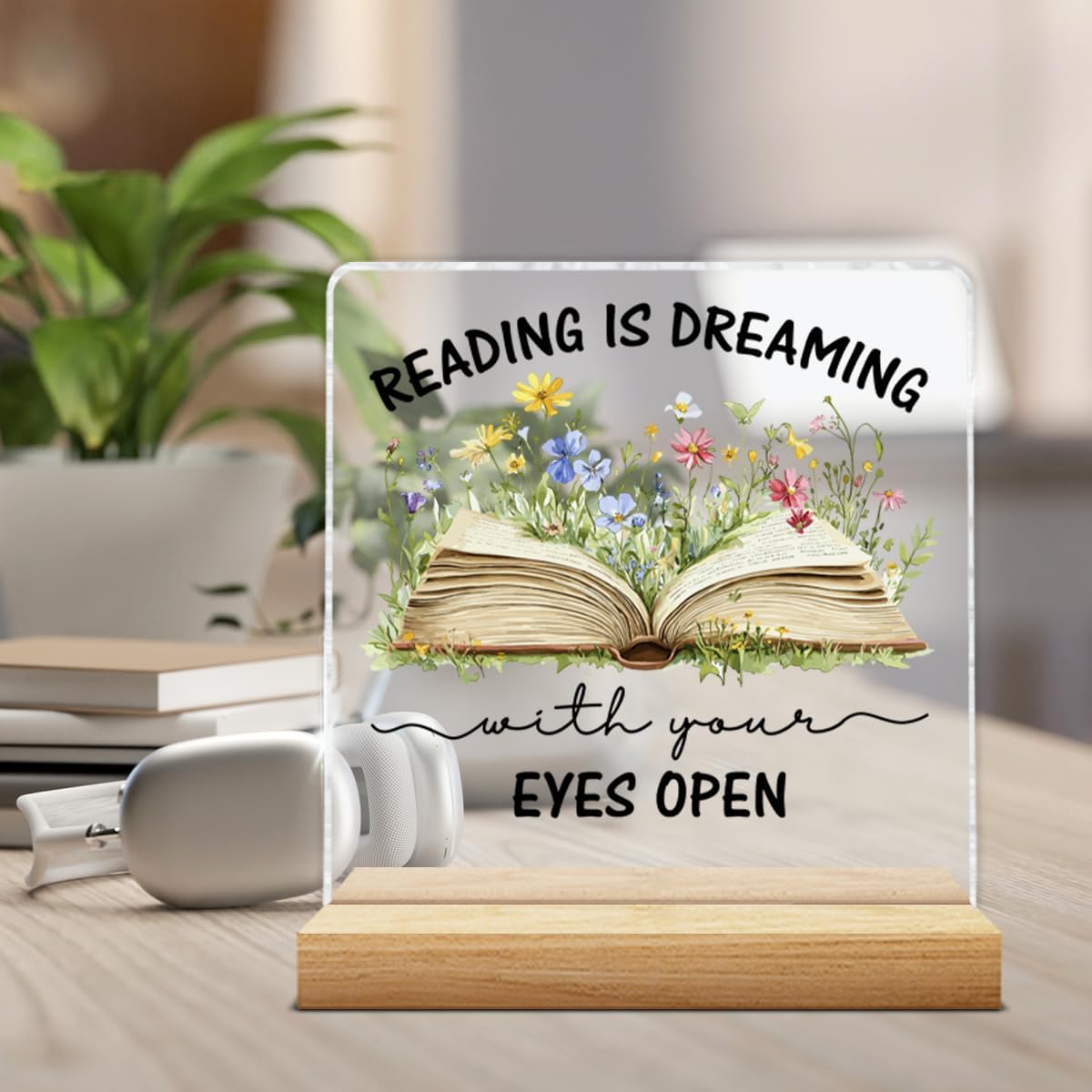 Book Lovers Gifts for Women Her, Motivational Gifts for Bookworms Reader Lovers, Reading Is Dreaming with Your Eyes Open Clear Acrylic Desk Decorative Sign Reading Room Library Desk Decor