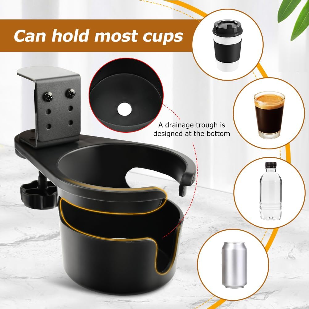 Desk Cup Holder, 360° Rotating Anti-Spill Cup Holder for Desk or Table, Adjustable Clamp Bottles Holder for Gaming Room, Home, Office to Hold Coffee Mugs