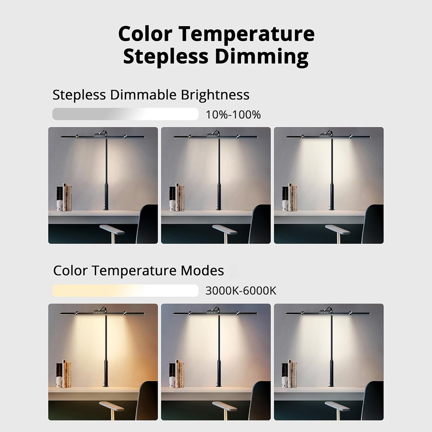 Led Desk Lamp for Office Home, Architect Desk Lamp with Clamp, Ultra Bright Dimmable Table Light, Stepless Dimming and Tempering Desk Light for Workbench Drafting Reading Study (Black)