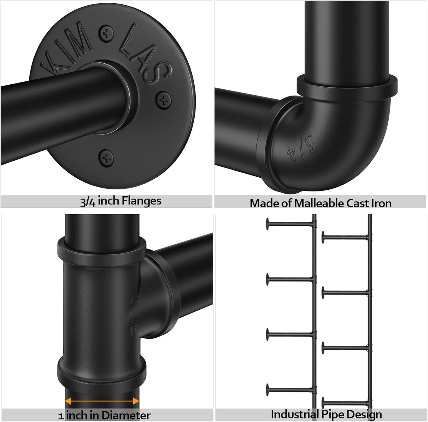 Industrial Iron Pipe Shelf Wall Mount, Farmhouse DIY Open Bookshelf, Pipe Shelves for Kitchen Bathroom, bookcases Living Room Storage, 2Pack of 5 Tier
