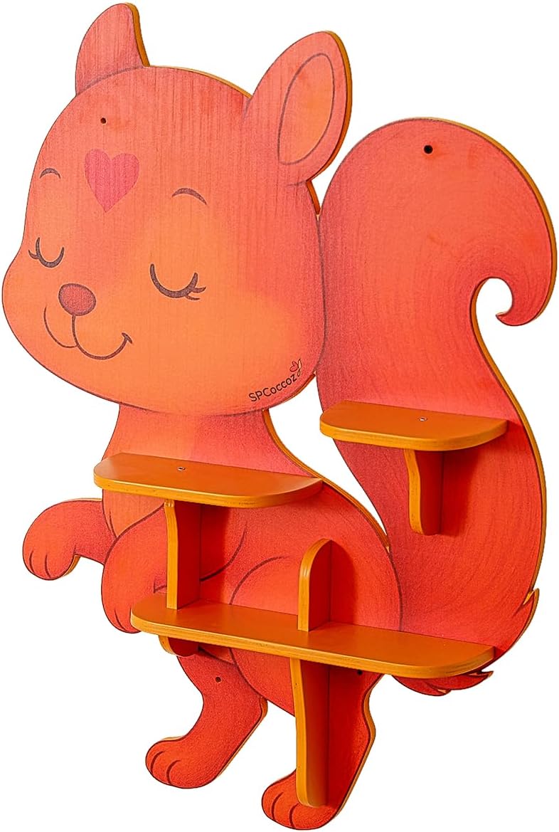 32" Squirrel Decorative Animal Wall Art & Floating Shelf - Lightweight Safety Design - Wooden Wall Bookshelf for Kids Rooms, Floating Nursery Book Shelves Wall