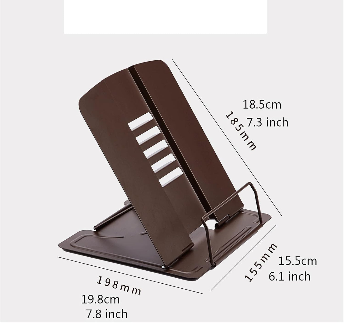 Book Stand Metal Adjustable Book Stand Tray Cookbook Reading Desk Foldable Portable Light Bookstand Textbooks Tablet Cook Recipe 6 x 8 7 inch (Color : Brown) (Brown)