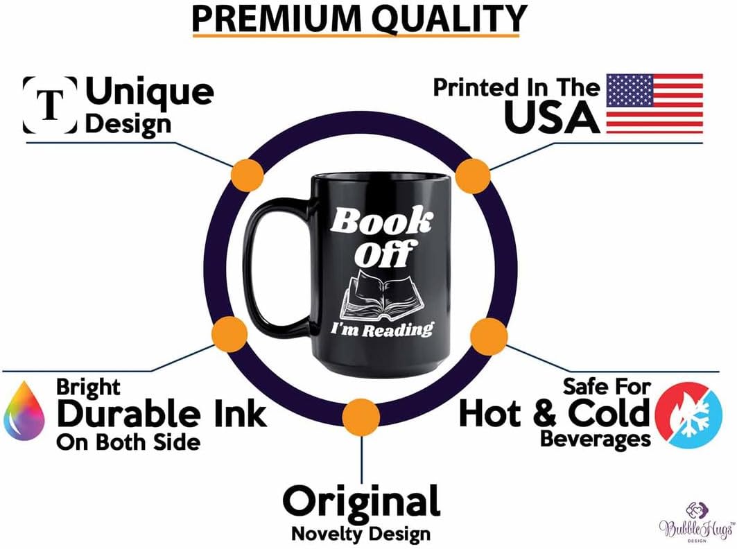 Reading Coffee Mug 15oz Black - Book Off I'm Reading - Reader Gift Bookworm Owl Lover Cat Lover Book Lover Novelist Librarian Writer