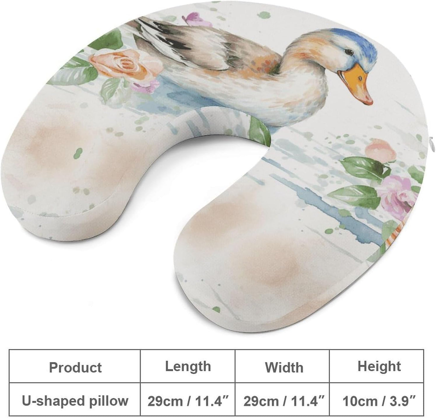 Watercolor Duck Neck Pillow Memory Foam U Shaped Pillows Portable Pillows for Shoulder Travel Head Support Pillow with Concealed Zipper for Airplane Car Home Office