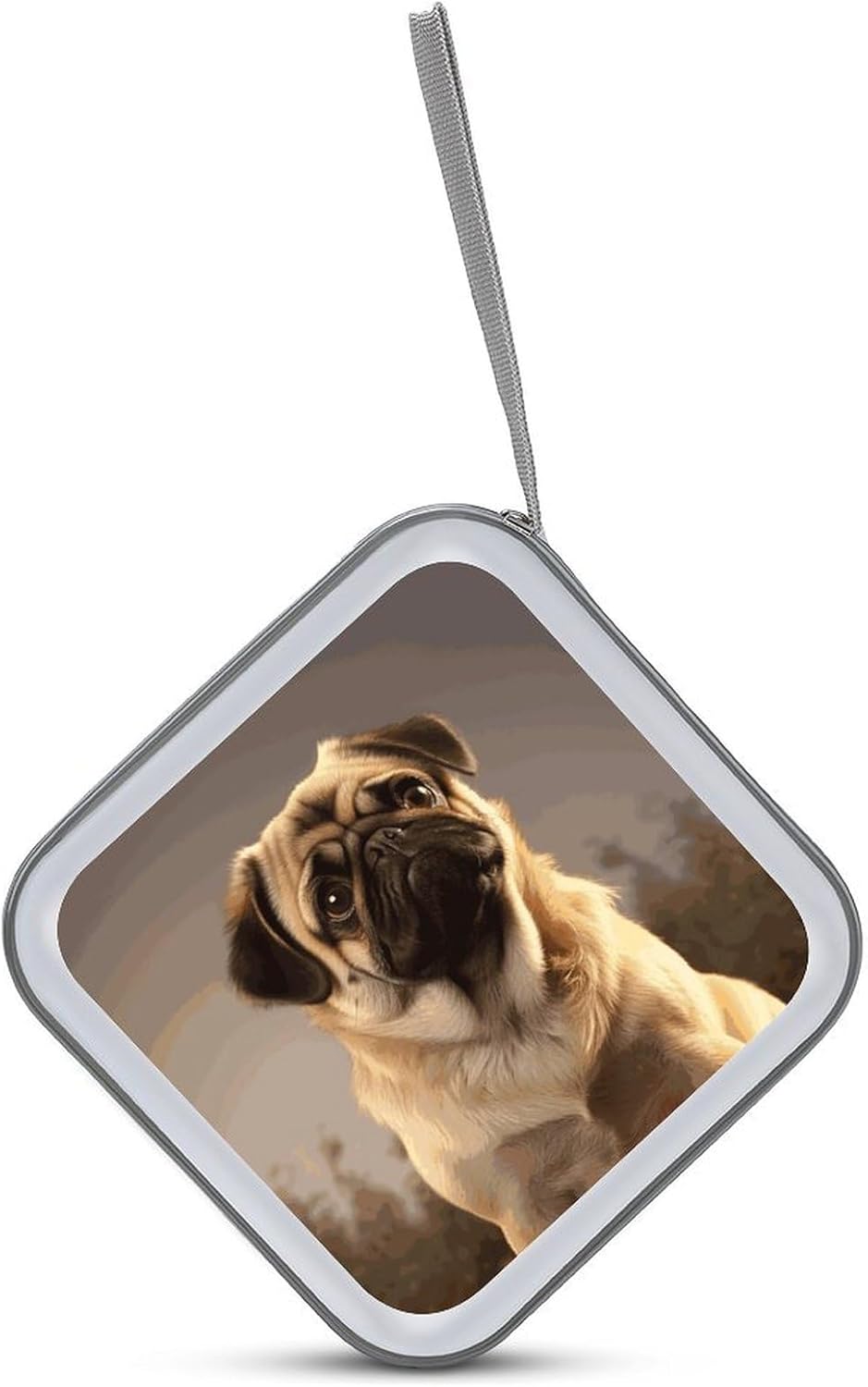 Cute Pug Dog CD Case 40 Capacity Case Zipper CD Collection Bag with Handles Cover DVD Storage Hard Plastic DVD Disc Cases Storage Binder for Car Home Office Travel