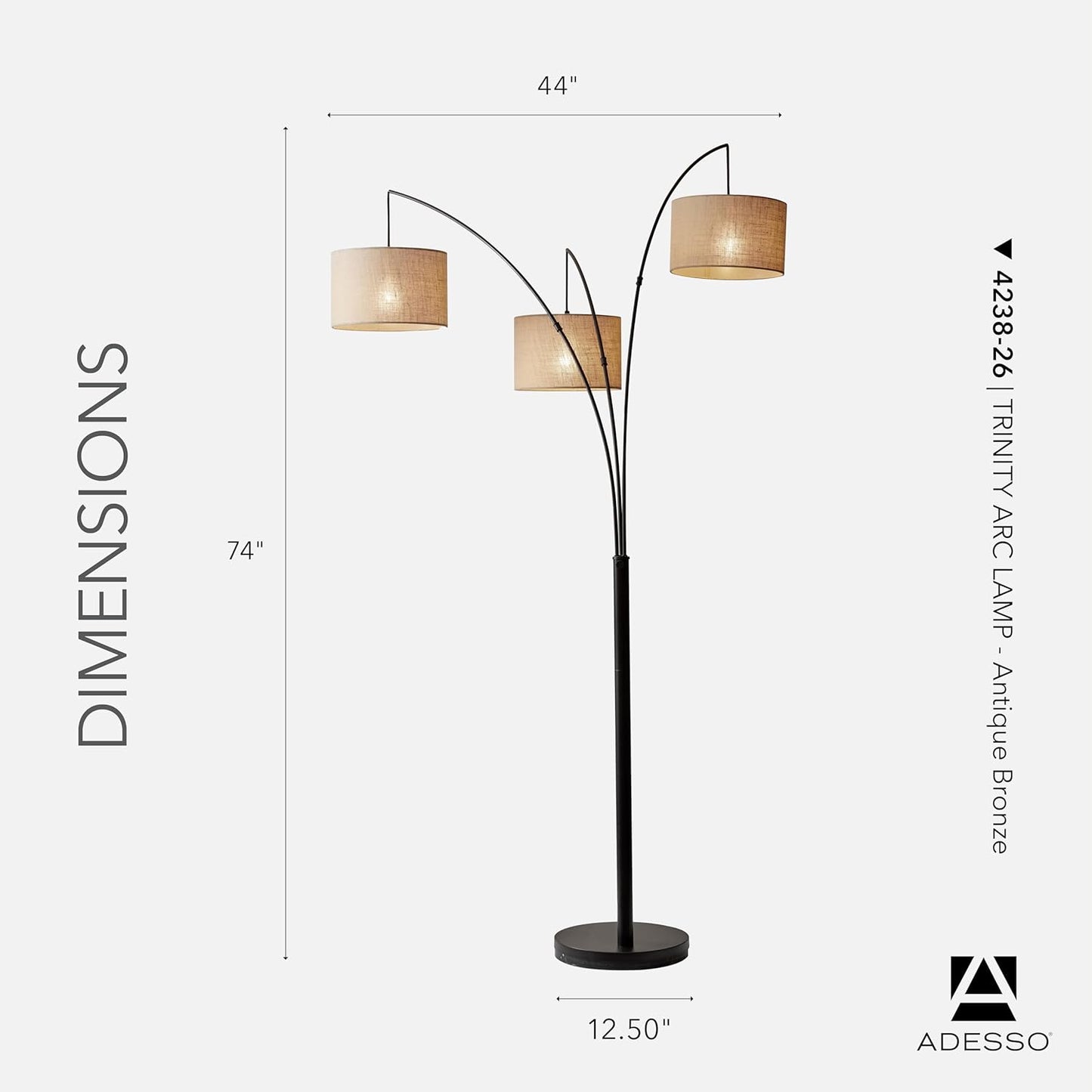 Adesso Arc Floor Lamp with 3 Movable Shades & Dimmable Brightness - Perfect Lighting for Bedroom, Living Room and Corner Decor, Antique Bronze