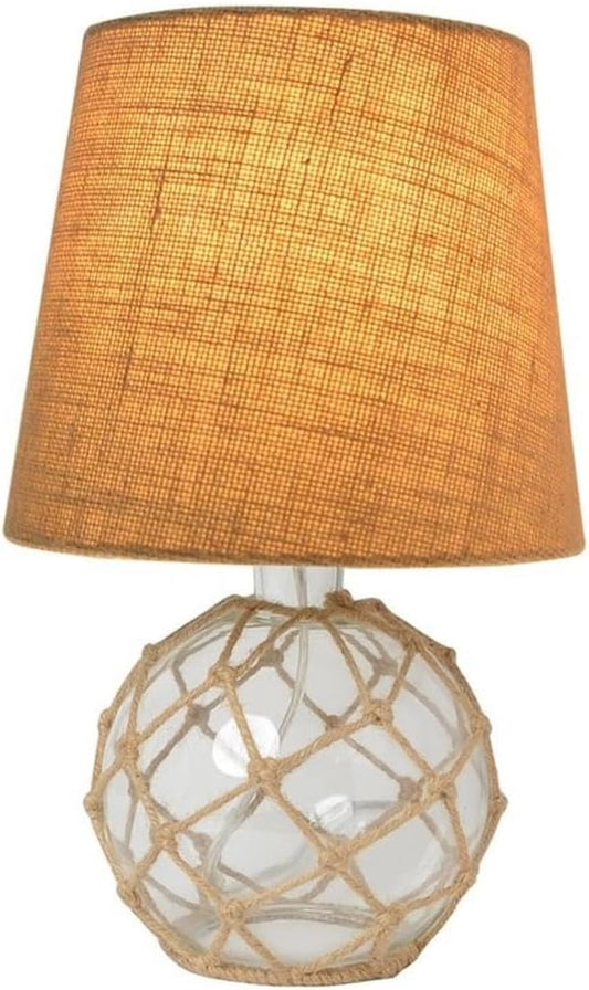 Elegant Designs LT1050-CLR Buoy Rope Nautical Netted Coastal Ocean Sea Glass Table Lamp with Burlap Fabric Shade, Clear