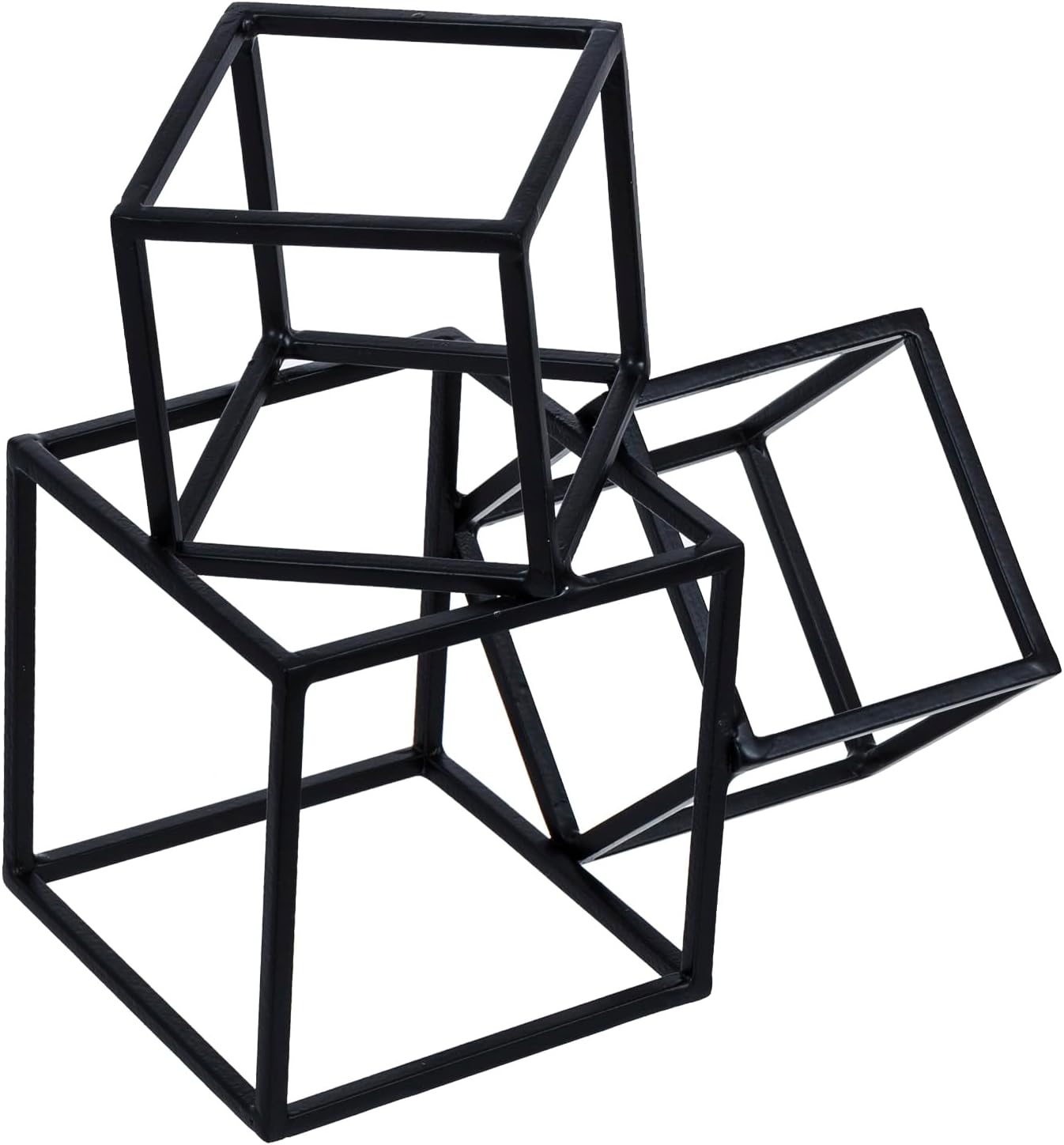 MyGift Modern Black Metal Geometric Bookends, Decorative Book Ends Stands for Home Library Bookshelf Office Desk, 1 Pair, Handcrafted in India, 3 Cube Frame Design