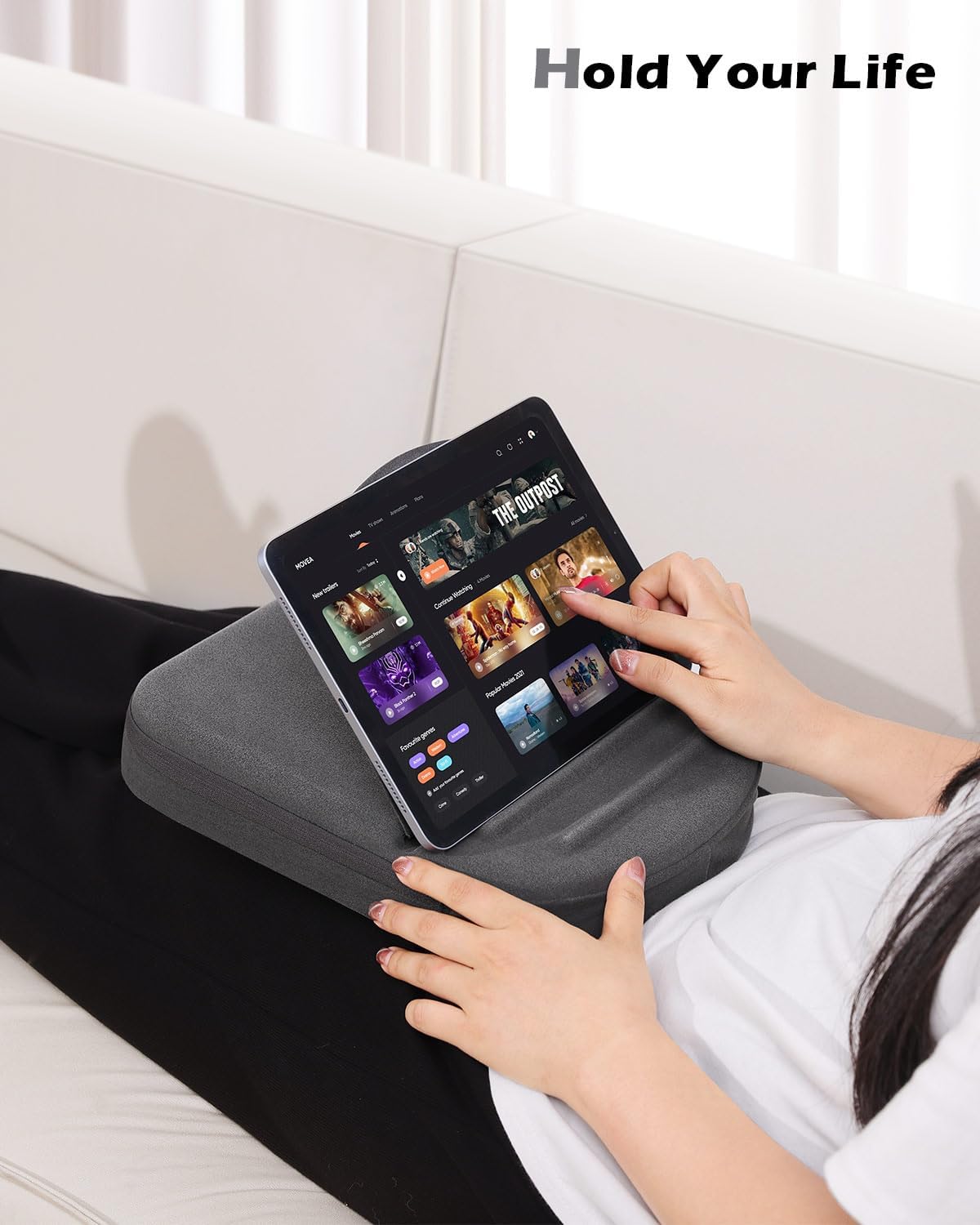 MoKo New Tablet Pillow Stand - Adjustable Viewing Angles Design, Tablet Pillow Holder for Lap/Bed/Desk, with Stylus Pen Holder, Compatible with iPad Pro 11/10.9/10.2 Up to 11", Phone, Book, Gray