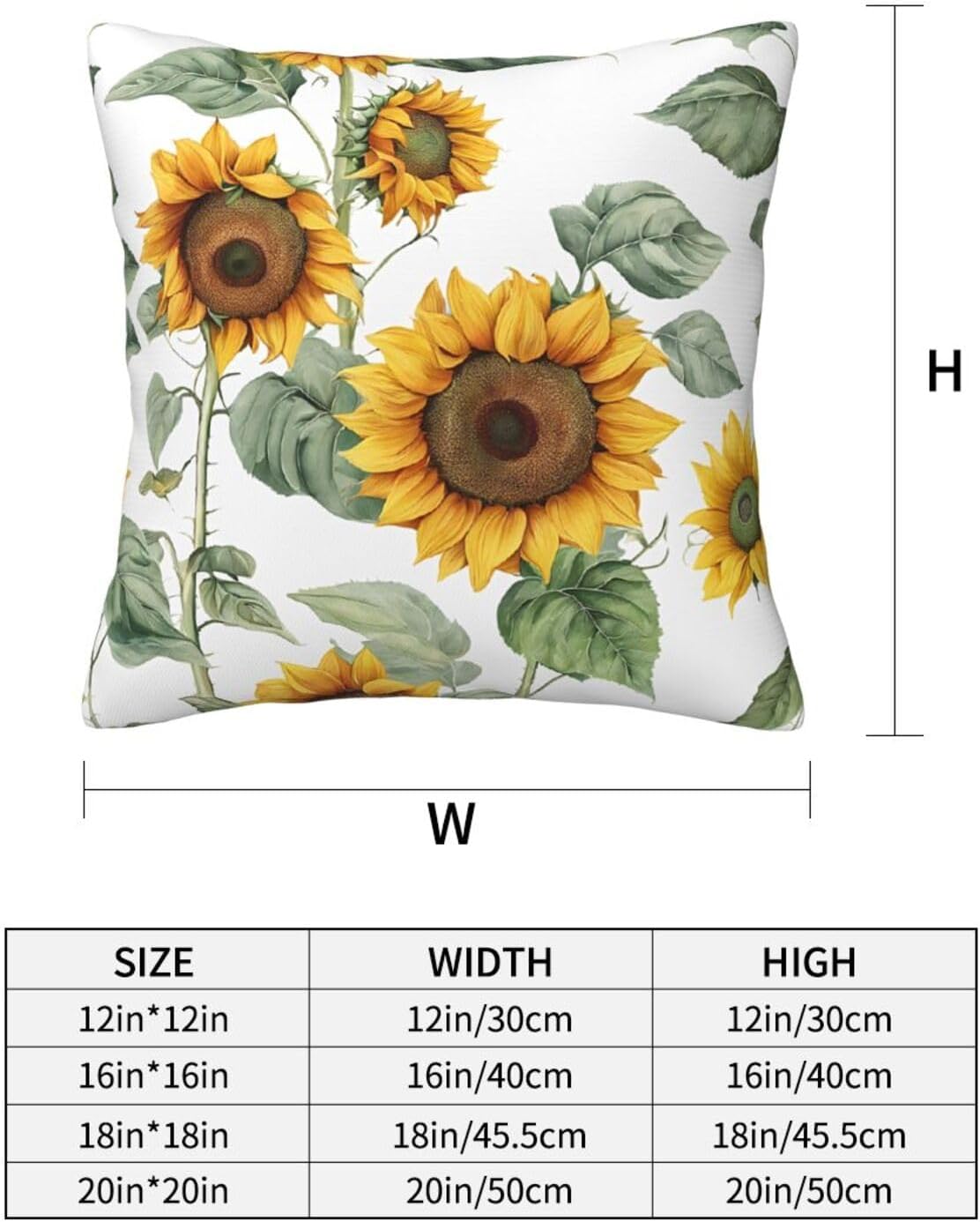 All-Season Square Pillow Covers 18"X18", Sunflower, Decorative Throw Pillow Covers for Sofa Bed Couch, Hidden Zipper Cushion Cover, Square Lumbar & Accent Pillowcases for Home Decor