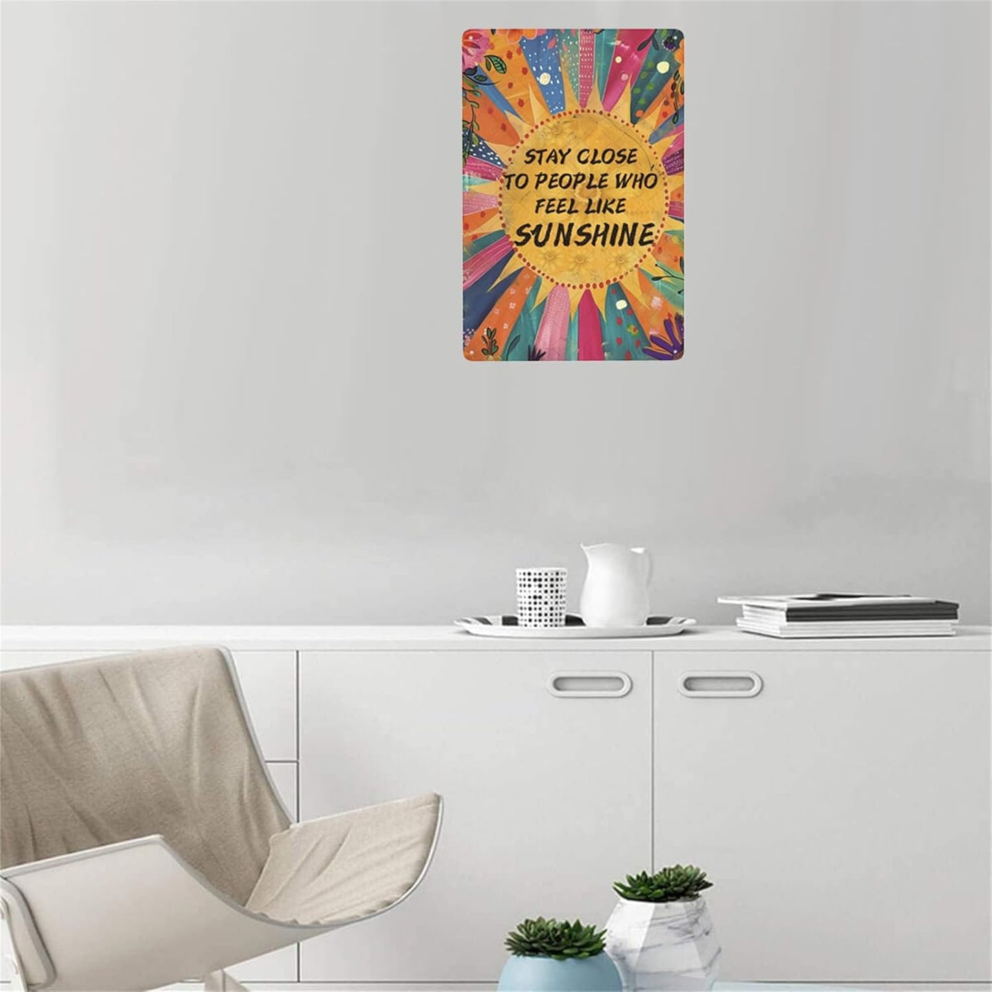 DZQUY Inspirational Metal Tin Sign Sunshine Inspirational Quotes Stay Close To People Who Feel Like Sunshine Wall Decor Decor Art For Home Office Restaurants Living Room Decoration 8x12 Inch