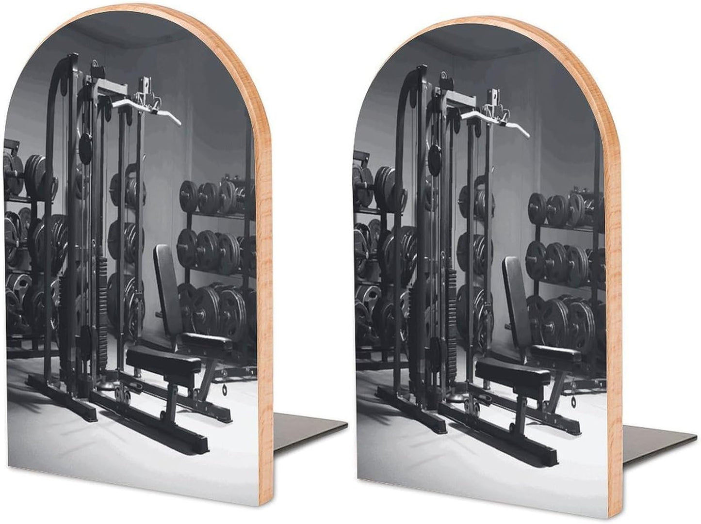 Gym Equipment Bookend for Shelves Wooden Book End Large Size Sturdy Book Holders Stoppers with Metal Base for Bookshelves Slick Decorative Bookends Stands