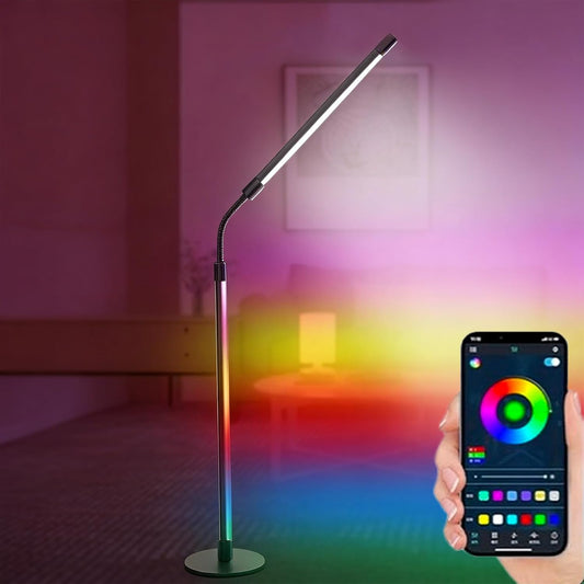 Floor Lamp, 2-in-1 LED Read Task & Atmosphere Light with App Control, 360° Flexible Gooseneck, Music Sync, Dimmable Ambient Lighting for Desk, Bedroom, Gaming Room, USB Powered