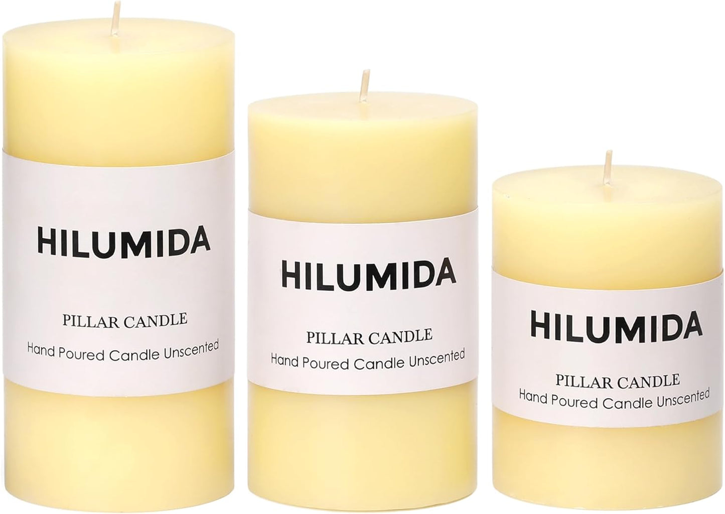 Ivory Pillar Candles Set of 3 - Hand-Poured Unscented Candles, 4", 5", 6" Smokeless Decorative Candles for Home, Set of 3 in Different Sizes