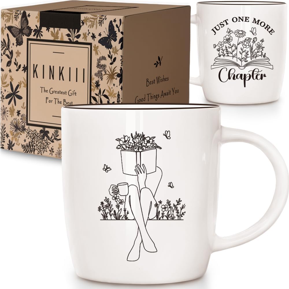 Reading Coffee Mug Gift Just One More Chapter for Book Lovers, Novelty Coffee Mugs for Readers, Writers & Bibliophiles, Perfect Christmas Thanksgiving Birthday Present for Women Men, 13oz