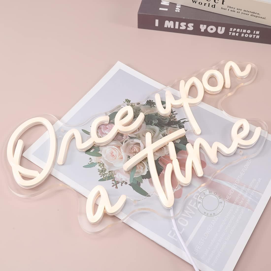 SYLHOME Once Upon A Time LED Neon Light Sign Home Bedroom Kids Room Nursery Wall Decor Sign Words Art Wedding Birthday Bookshelf Decor 5V USB 15.8"X8.9"