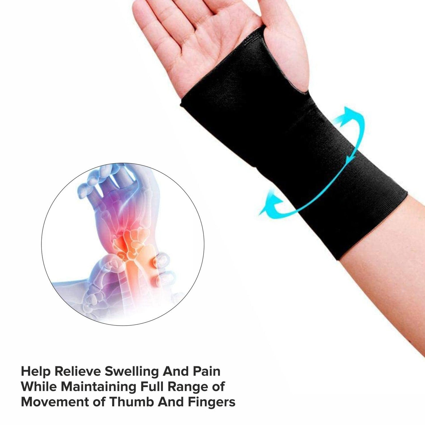 MUELLER Sports Medicine Elastic Wrist Support, Wrist Pain Relief Support for Men and Women, Ideal for Carpal Tunnel, Tendinitis, Arthritis, Black, Large