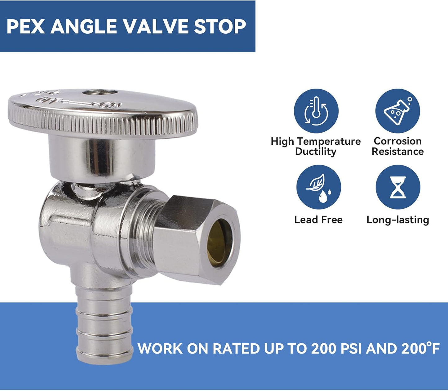 Angle Stop Valve,1/2 Inch Pex X 3/8 Inch OD Compression Angle Shut-off Valve with 1/4 Turn on/off (Pack of 10,ASTM F1807)(VALVE076-10Pack)