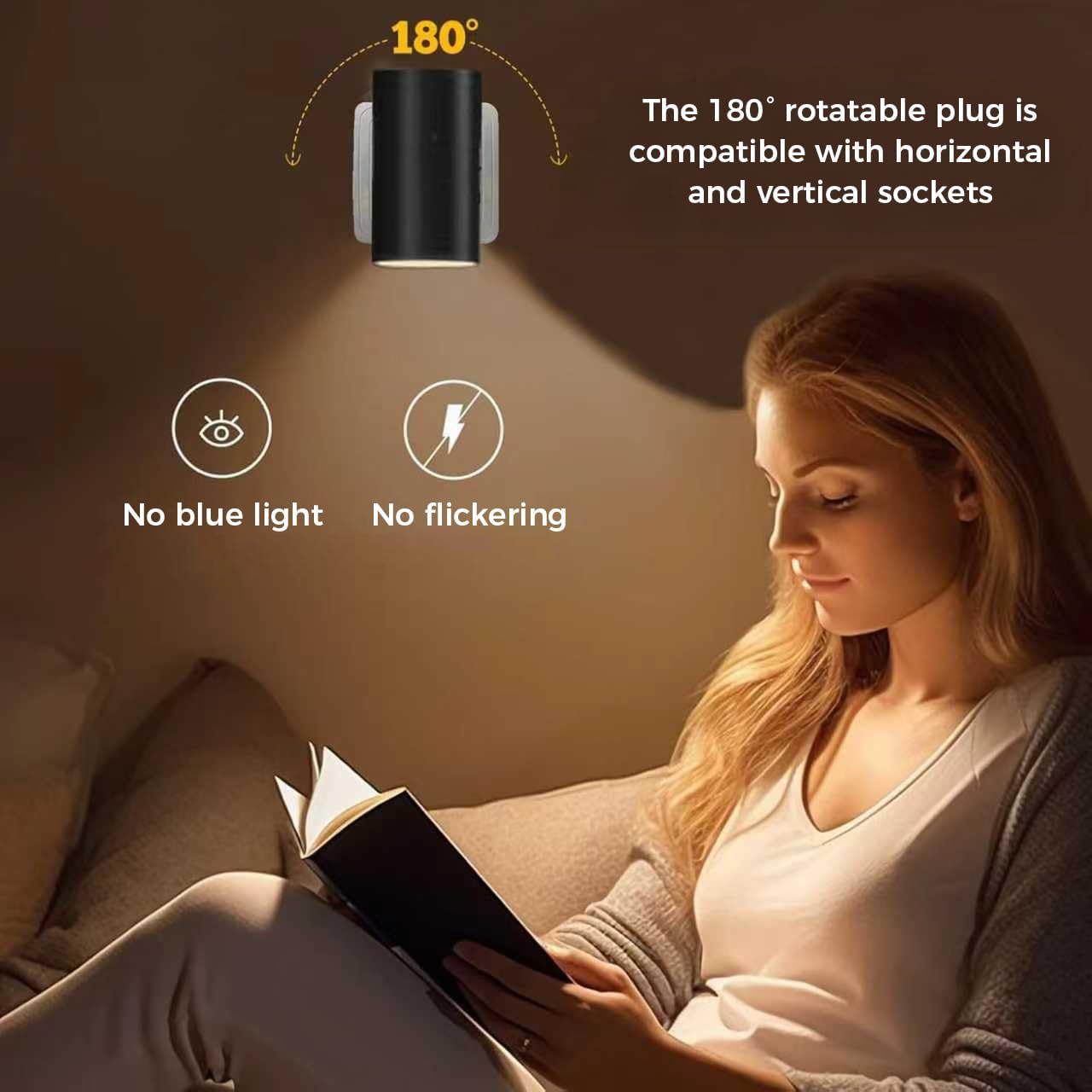 Night Light Plug in, 2 PCS Night Light with Dusk to Dawn Sensor, 3-Color/Brightness Adjustable/180 for Kids Room,Hallway, Bedroom, Garage, Stairway