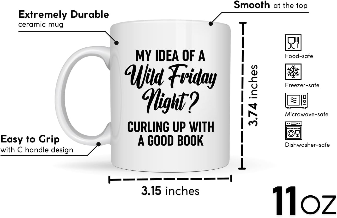 Book Lovers Coffee Mug 11oz White -Friday book - Book Reader Bookworm Addict Bookish Librarian Nerd Gifts Decor for Men Women