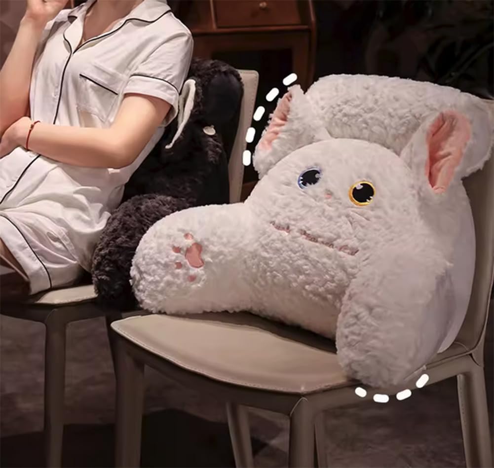 Tingting's Dream Office Chair Lumbar Back Cushion Soft Cartoon Lumbar Support Pillows Sofa Bed Rest Reading Pillow Cute Waist Cushions (White, 60×40CM/23.6"×15.7")