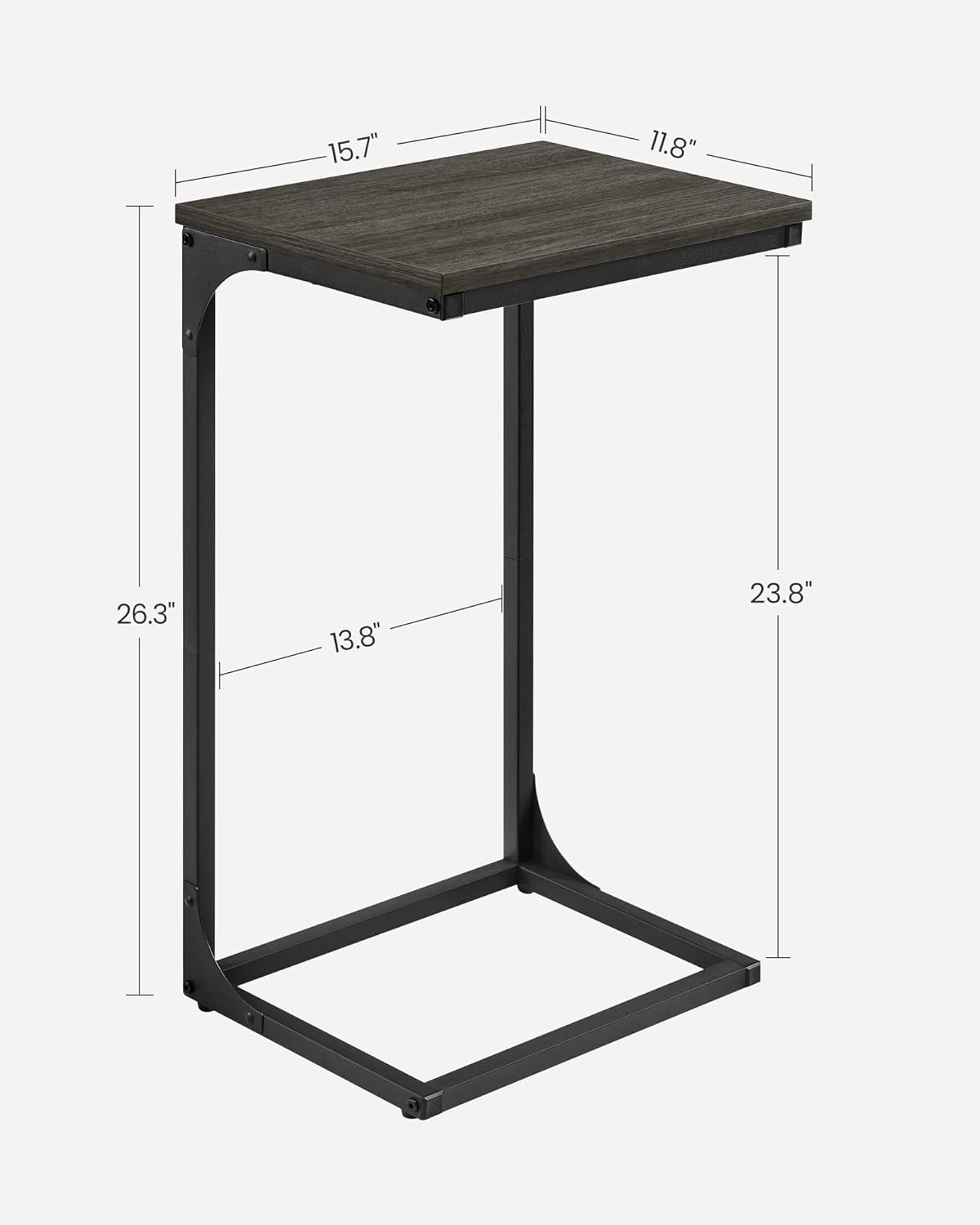 VASAGLE C-Shaped End Table, Side Table for Sofa, Couch Table with Metal Frame, Small TV Tray Table for Living Room, Bedroom, Ebonized Oak Finish and Black ULET353B42